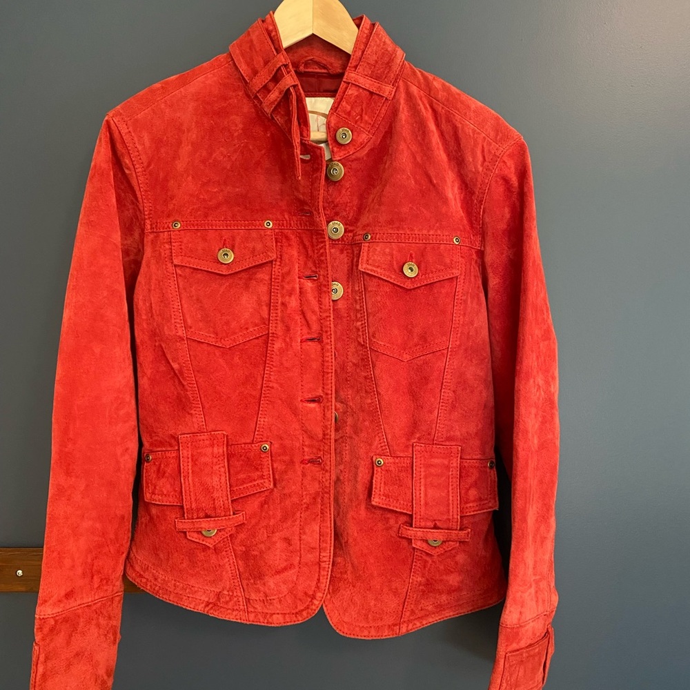 Chic Red Suede / Brushed Leather Jacket for Women